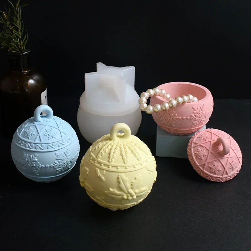 Relief Christmas Holly Berry Candle Cup Silicone Mold Snowflake Candle Holder Silicone Mold Cement Concrete Gypsum Making Mold — zdjęcie 7
