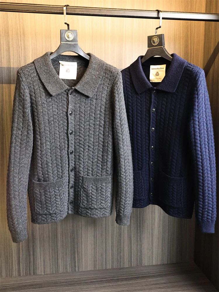 

Мужской вязаный кардиган из смесовой шерсти (90% шерсть), модный, с отложным воротником, на пуговицах, мягкий, удобный, с длинными рукавами, осенний