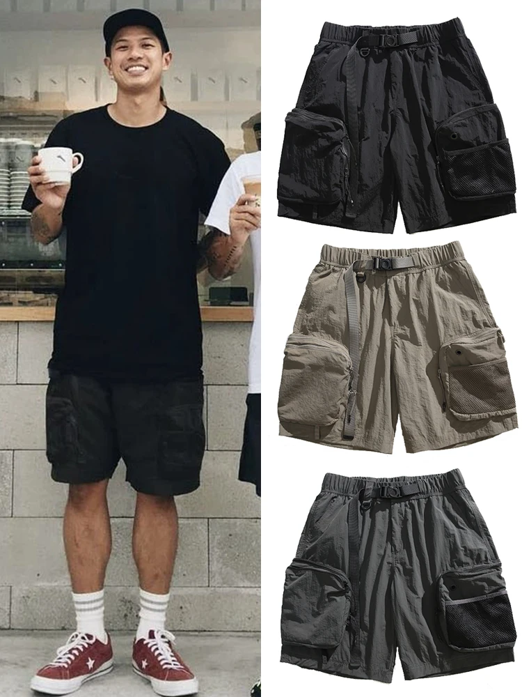 

Loose Fit Workwear orts for Men Summer Trendy Brand Japanese Sle Big ket Five Length Pants Youthful Energy Sle Polye...