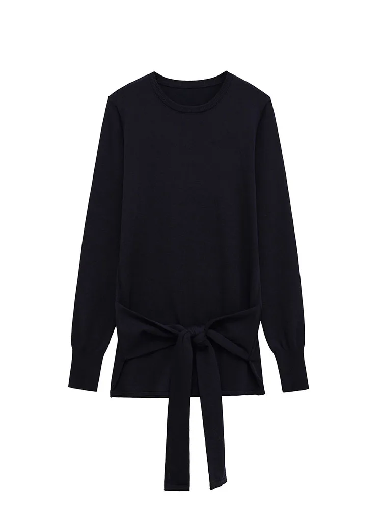 

HH Women's Autumn Fashion Versatile Crew Neck Long Sleeve Knitted Top Female Elegant Waist Bow Decorative Pullover Sweater