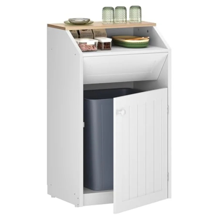 

Trash Cabinet Freestanding Trash Can Cabinet Wooden Recycling with Flip Door 10 Gallon Hidden Kitchen Garbage Can for Kitchen L