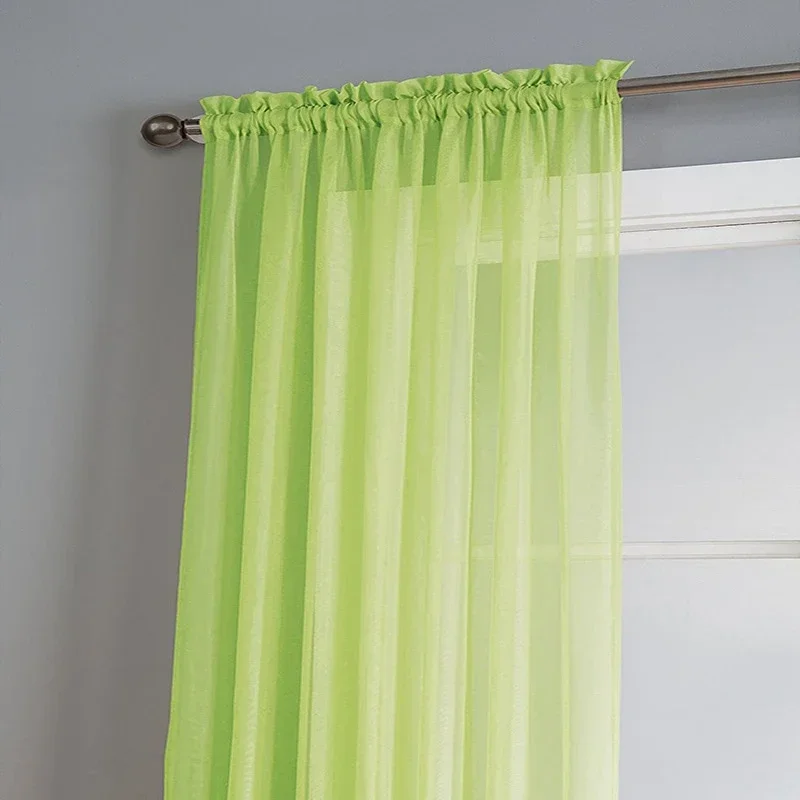 1 Pcs Rod Pocket Rainbow Curtain Pure Color Tulle Curtain For Living Room Sheer Voile Wedding Decor Modern Bedroom Window Tulle