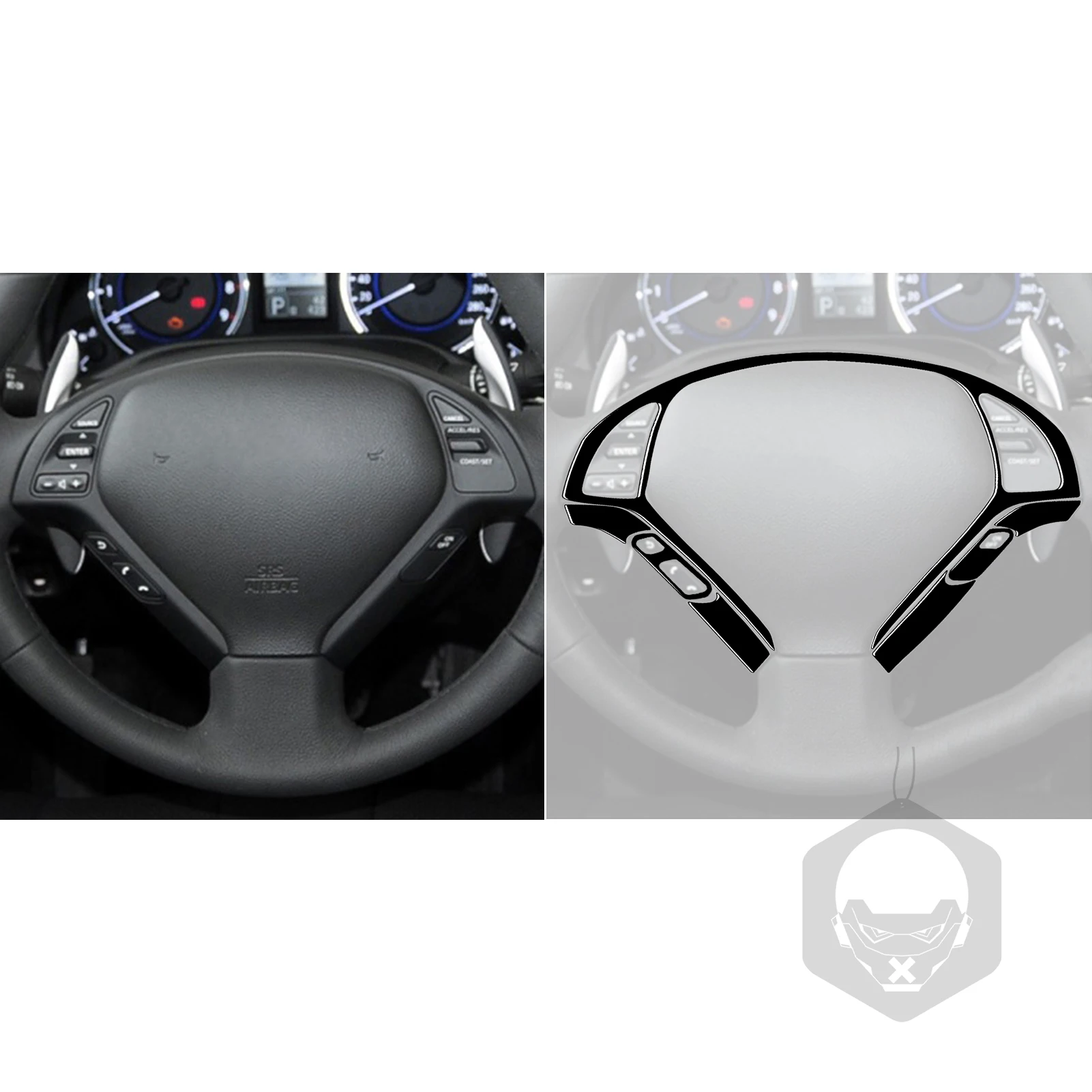 For Infiniti G35 G37 G25 Q60 Accessories Car Gloss Black Plastic Interior Steering Wheel Panel Trim Sticker Set