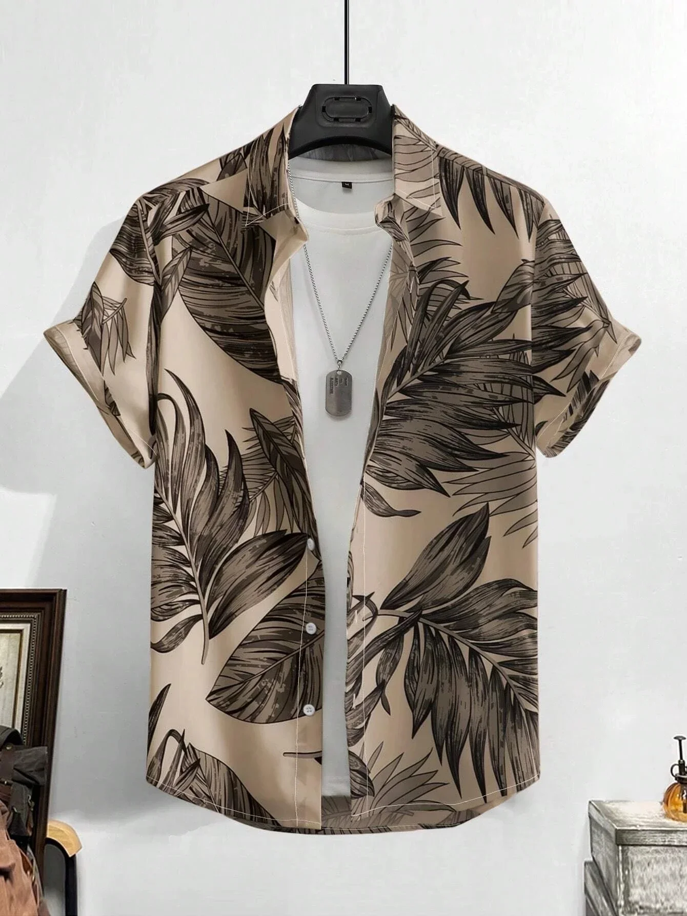 Men's Tropical Plant 3D Print Hawaiian Beach Flower Shirt Casual Slim Fashion Shirt Simple Retro Lapel Short Sleeve Shirt Top