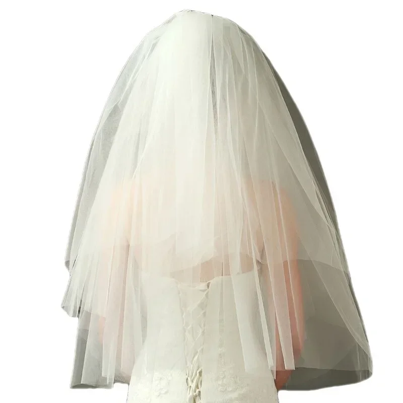 Boda Simple tul blanco marfil dos capas nupcial barato accesorios de novia 75cm velos cortos para mujer peine