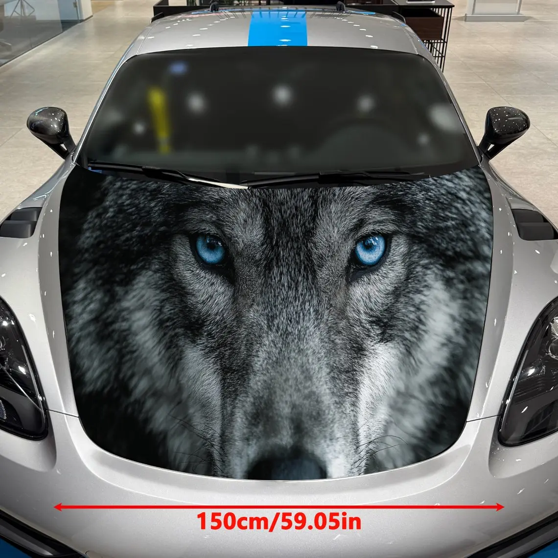 Car Decals A Wolf With Piercing Blue Eyes In Intense Close - Up Scene Creation Car Hood Sticker, Waterproof Self - Adhesive Viny