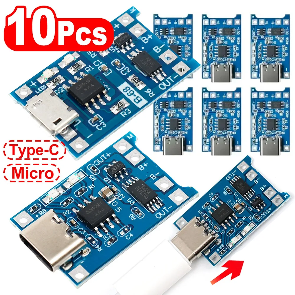 1-10Pcs Charging Board Module Type-C/Micro 5V 18650 Lithium Battery Charger Module Charging Board with Protection Function LiIon