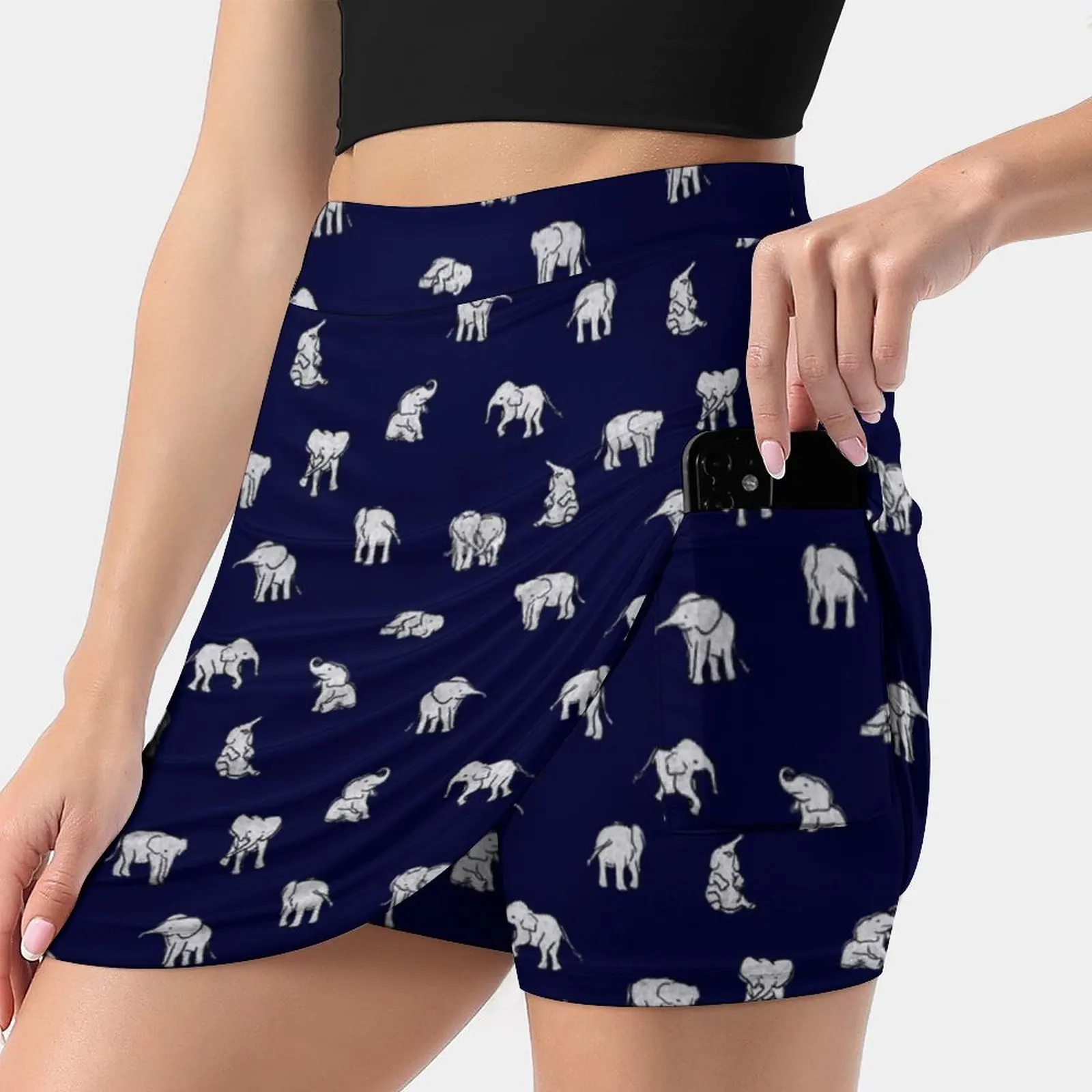 Elefanti indiani in blu navy Gonna moda coreana Gonne estive per donna Gonna pantaloni a prova di luce Elefante Basic