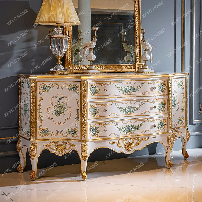 Medieval hand-painted solid wood decorative cabinet, living room partition cabinet, entrance cabinet, multi-functional advanced