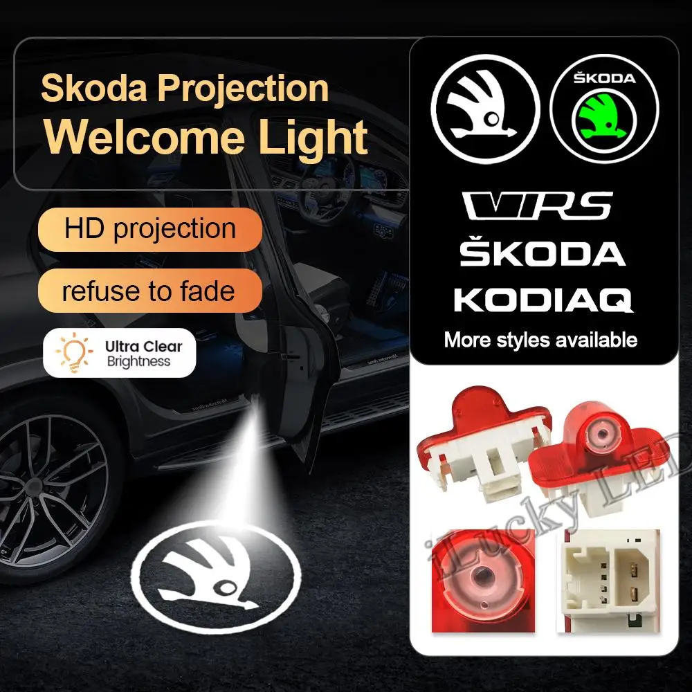 

2 шт. дверной светильник для SKODA KODIAQ YETI 12-17 Octavia 15-24 KAROQ 17-24, декоративная лампа, проекция стекла, никогда не выцветает, автомобильные аксессуары