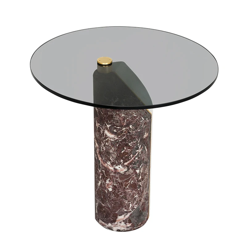 italian design tempered glass coffee table modern marble plinth round side table for living room furniture