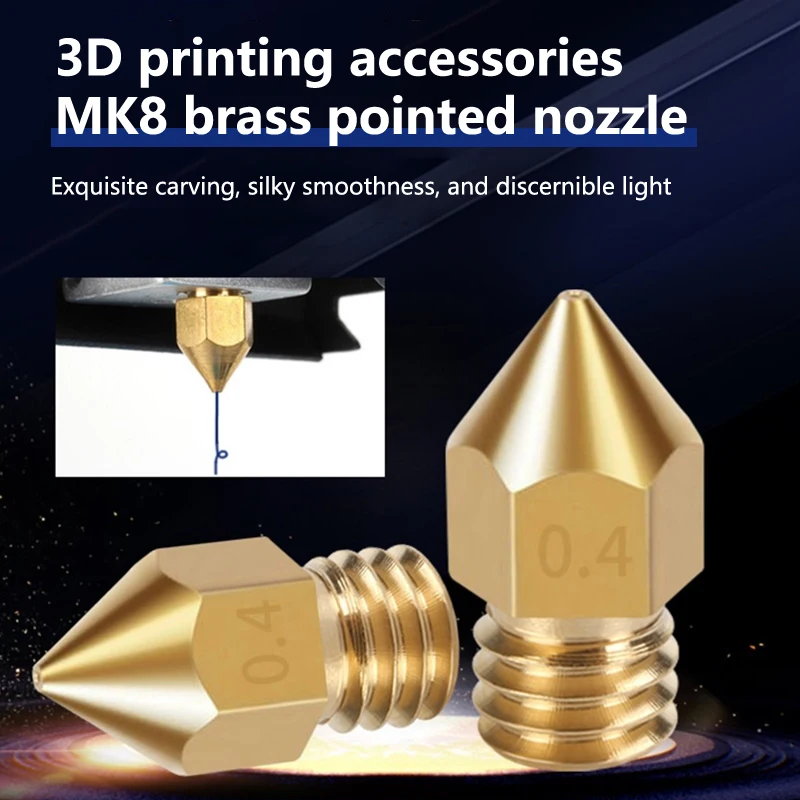 3D Printer Parts Extruder Pointed Yellow Copper Nozzle Print Head For Makerbot MK8 1.75mm (0.2/0.3/0.35/0.4/0.5/0.6/0.8/1.0 Mm)