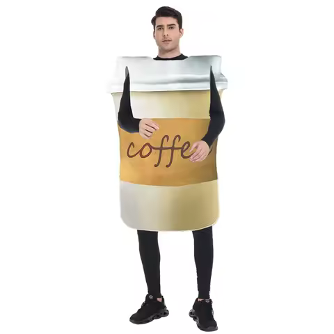 2025 New Fashion Adult Coffee Costume Party Yellow Funny Creative Halloween Party Costume for Women Men