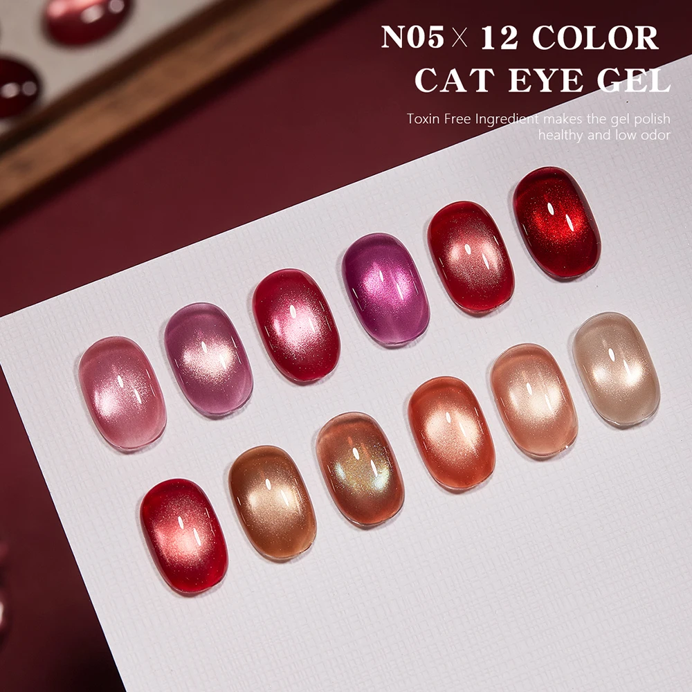 Vendeeni 12 Farben/Set Roter Kristall-Katzenaugen-Gel-Nagellack Semi-Permanent Rubin Magnetischer UV-LED-Soak-Off-Gel-Lack mit Display – Detail 7