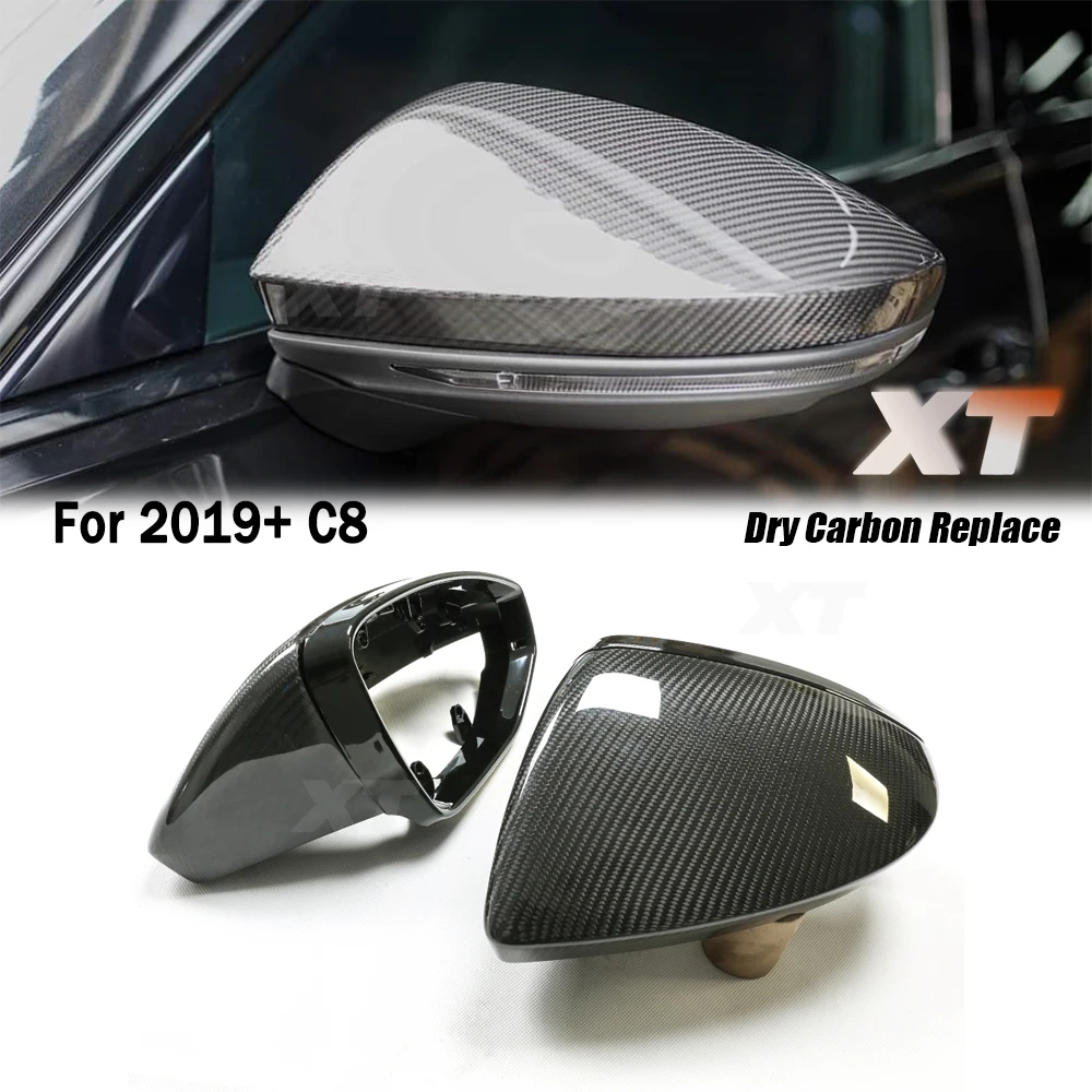For Audi 2019+ C8 A6 S6 RS6 A7 S7 RS7 A8 S8 RS E-tron GT Dry Carbon Fiber Replace Side Rear View Mirror Cover Forged