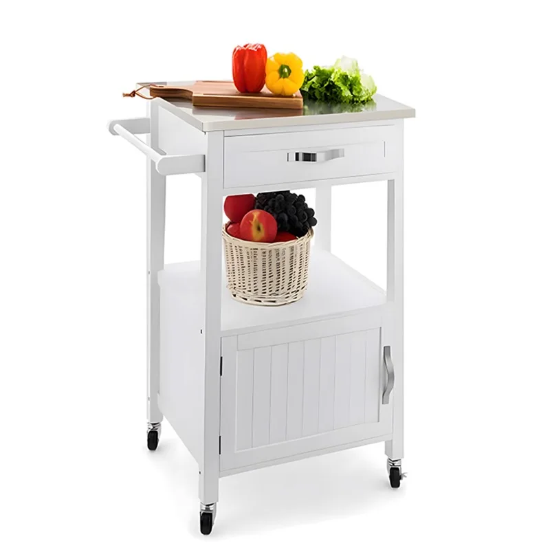 

Kitchen Multi-layer Shelf Cart Wheeled Dining Cart With Drawer Stainless Steel Storage Locker Side Cabinet Household