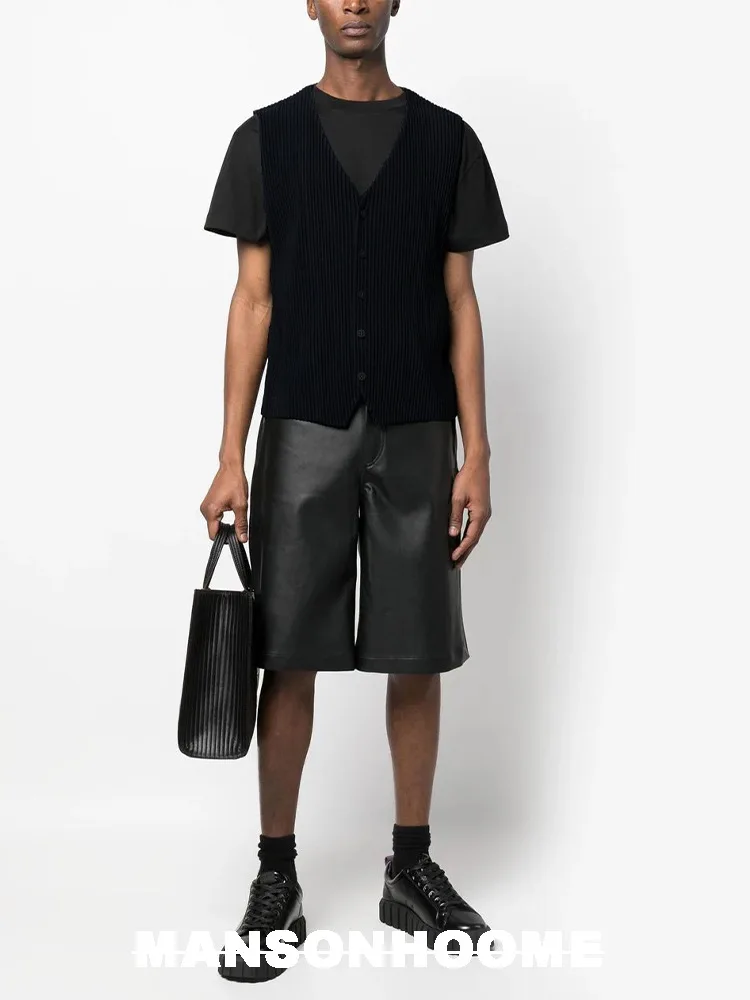 ISSEY Classic Wrinkle-Inducing Basic Style Multi-Functional Single-Button Back Cover Shirt for Men