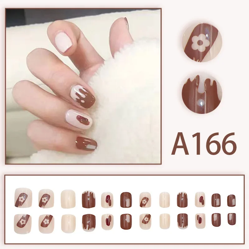 Ins Style Short Artificial Fake Nails Full Cover Short False Nail Removable Press on Nails for Women Girls DIY Manicure Art