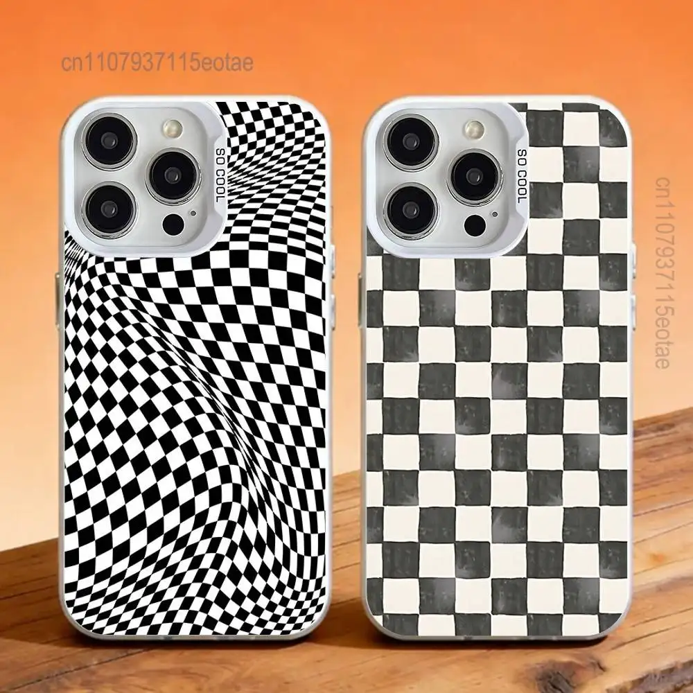 

Black white Checkered Phone Case For iPhone 17,16,13,12,11,15,14,Pro,Max,Plus,SE4,Air,Mini White IMD Matte
