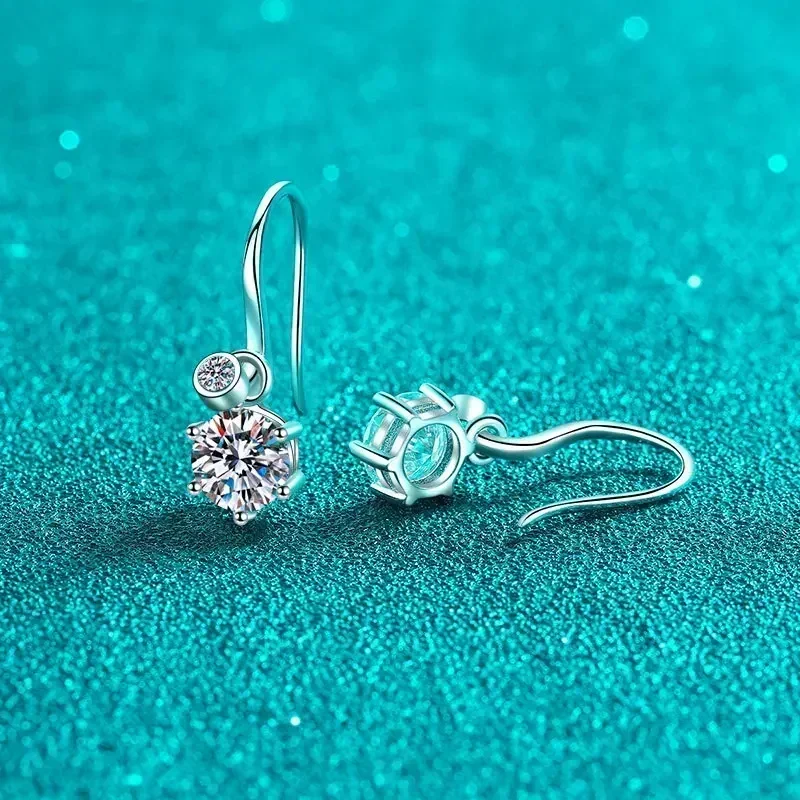 Simple Fashion Platinum Pt950 Earring Female Wedding Jewelry, Blinking D Color 1.12-4.12 Carat Moissanite Six Claw Drop Earrings