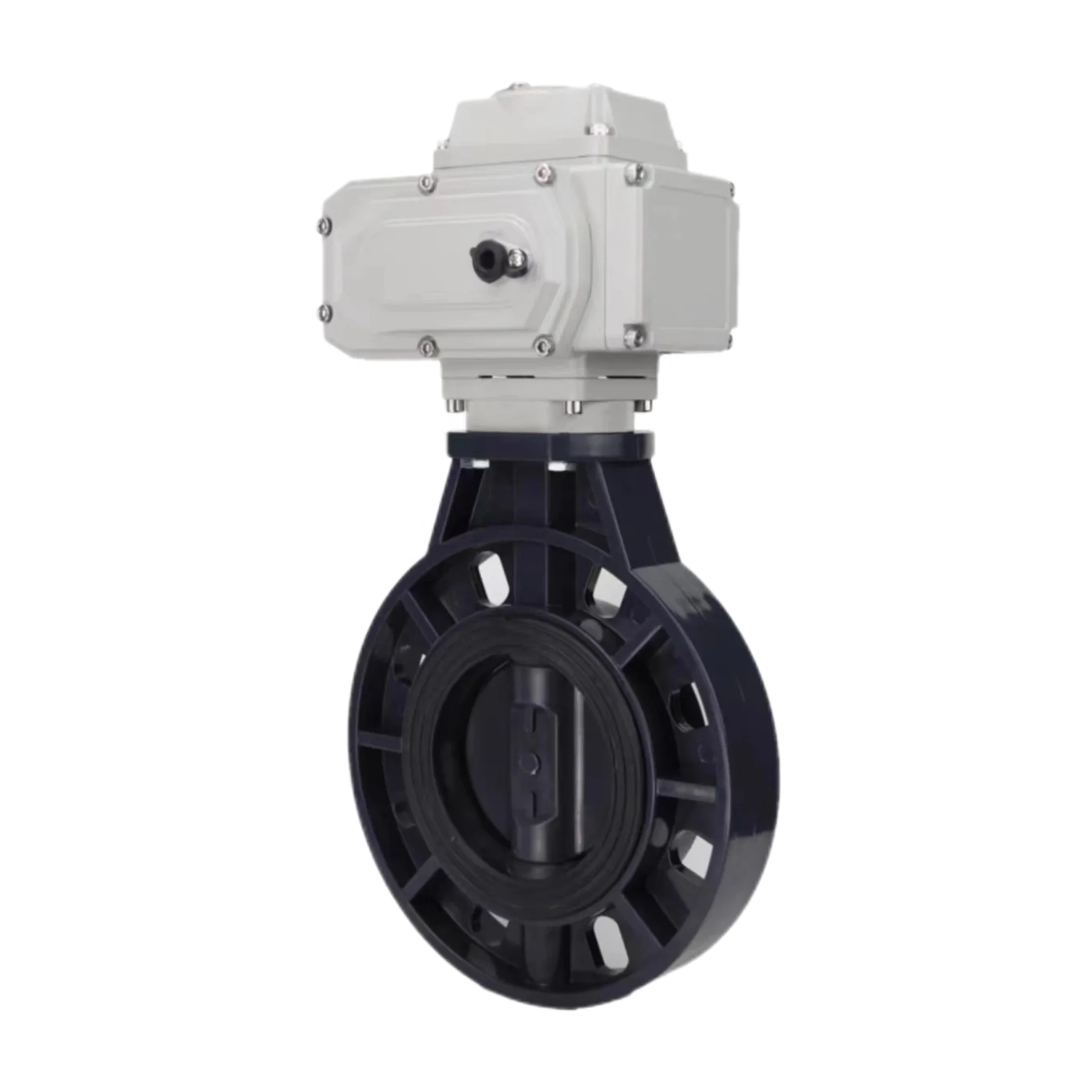 TOYI PVC Valve Control Wafer Butterfly Valve Electric Actuator Motorized Butterfly Valve for Water Treatment