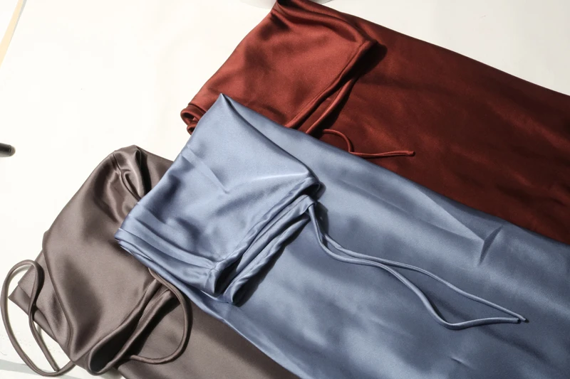 New In 2026 Women's Spring Summer Solid Color Satin Long Skirt High Waist Lace-up Trendy Elegant Faldas Female Beach Maxi Skirts