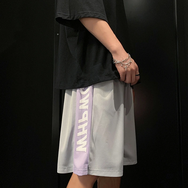 

Qui Dry Men's orts Casual Loose Straight Leg Sport Pants Summer New College Sle Pink Five-Quarter mid Pants