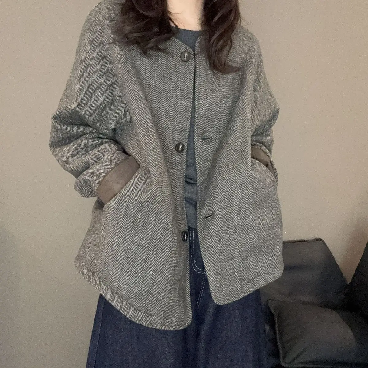 

Cotton-padded Crew Neck Literary and Retro Winter Coat Loose New Casual Temperament Cotton-padded Short Top