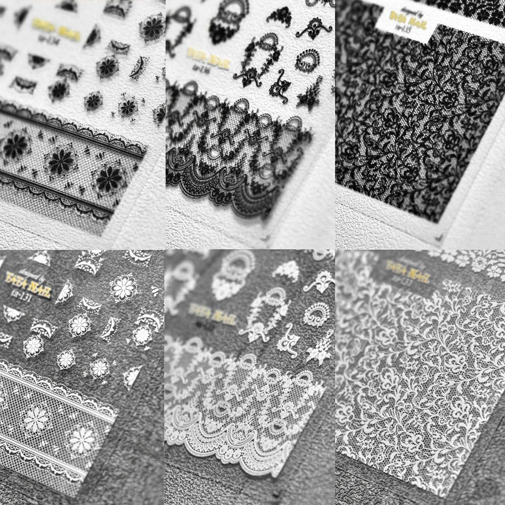 Black White Lace Vintage 3D Self Adhesive Nail Art Decoration Stickers Japanese Style Manicure Decals Wholesale Dropshipping