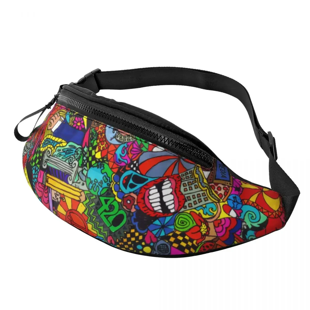 

Custom Graffiti Trippy Hippie Pattern Fanny Pack Women Men Fashion Street Art Crossbody Waist Bag for Running Phone Money Pouch