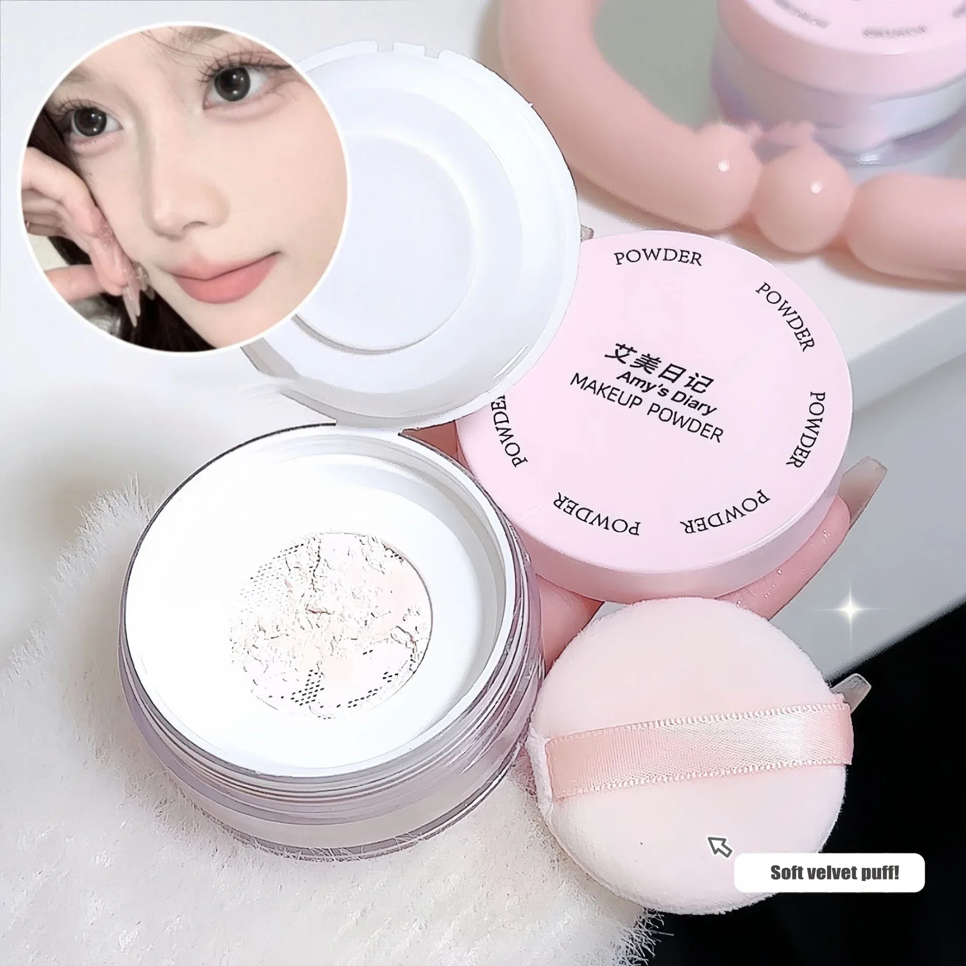 

Matte Air Setting Loose Powder Transparent White Long Lasting Finish Makeup Oil Control Coverage Face Powder Cosmetics With Puff