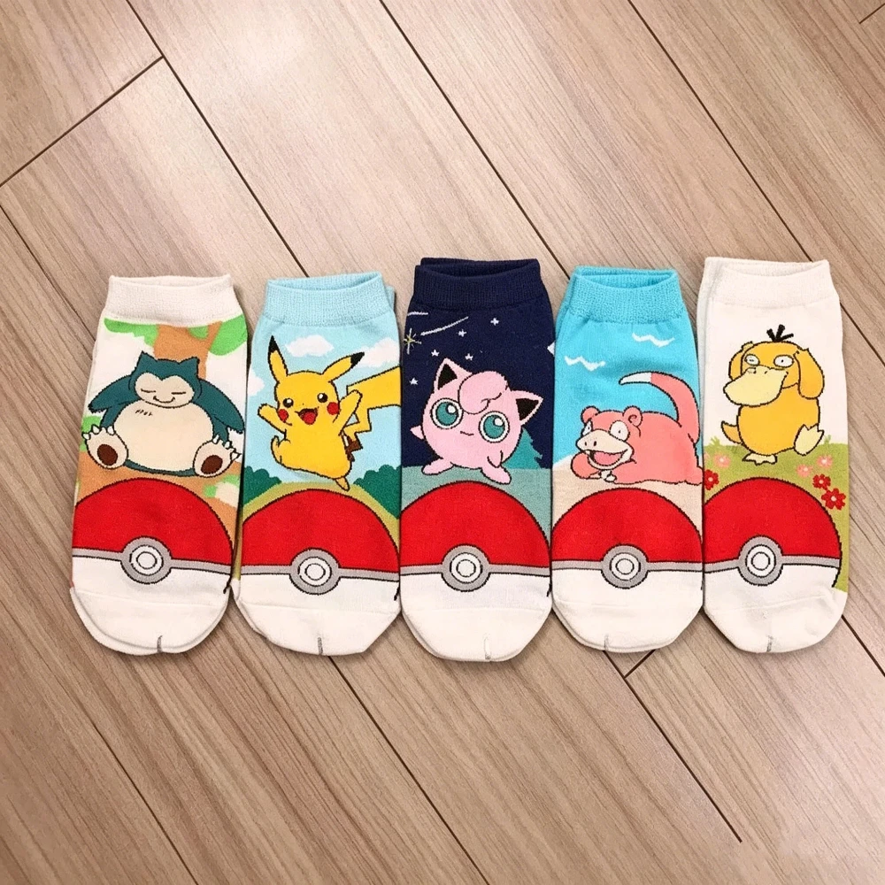 5 Paar neue, modische Pokémon-Cartoon-Baumwollsocken für Paare, bequeme und lässige Anime-Bootssocken – Detail 4