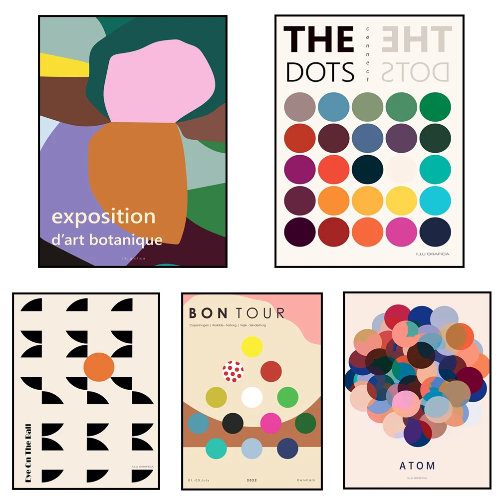 ART & MORE, classic elegant graphics, colorful nuclear composition, scientific poster, Scandinavian style, Danish poster design