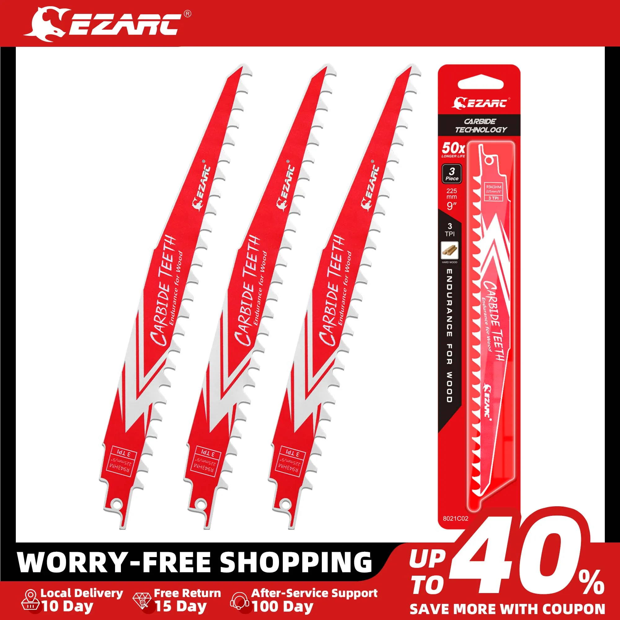 EZARC-Lame de Scie Alternative en Carbure R943HM, Endurance pour Bois Dur, 225mm(9 Pouces) 3TPI, 3/6/9 Pièces par Paquet