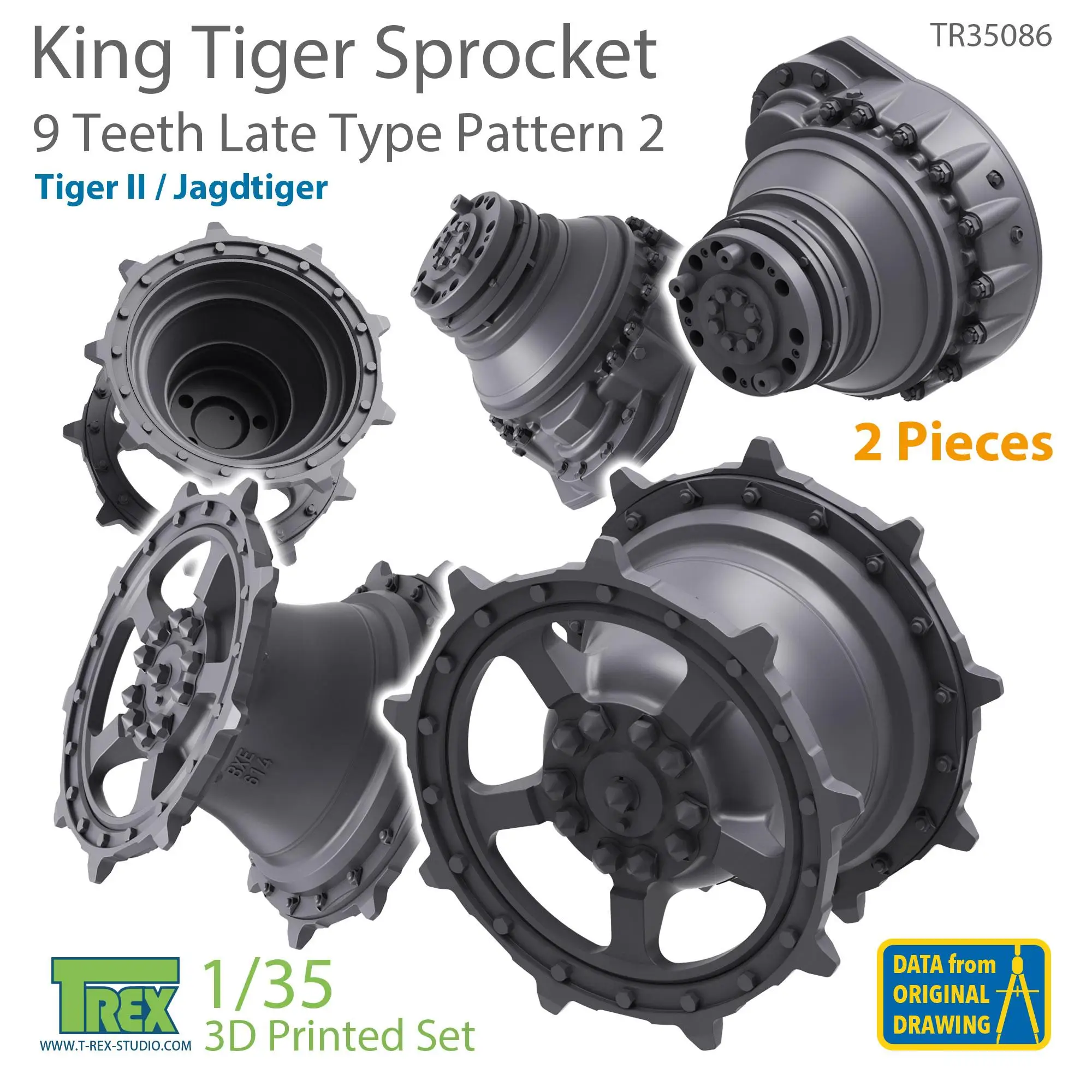 T-REX 35086 1/35 SCALE KingTiger 9 Teeth Sprockets Late Type Pattern 2 (2 pieces)