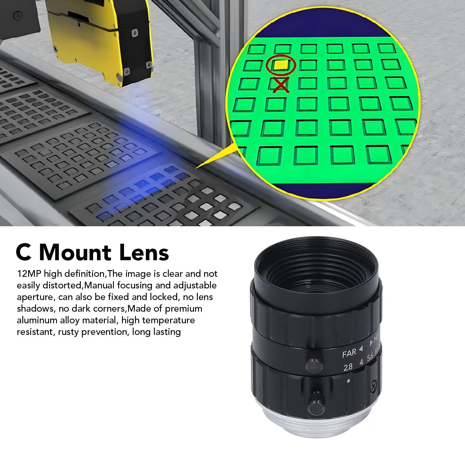 

25mm F2.8 Lens C Mount Lens 12MP 2/3 25mm Focal Length F2.8 Aperture High Resolution Low Distortion Wide Angle Industrial Lens