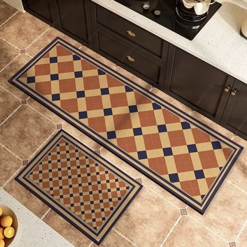 Kitchen Floor Mat Pvc Leather Waterproof Oil-proof Easy Clean Carpet Retro High-grade Non-slip Balcony Rug Alfombra 양탄자 Ковролин