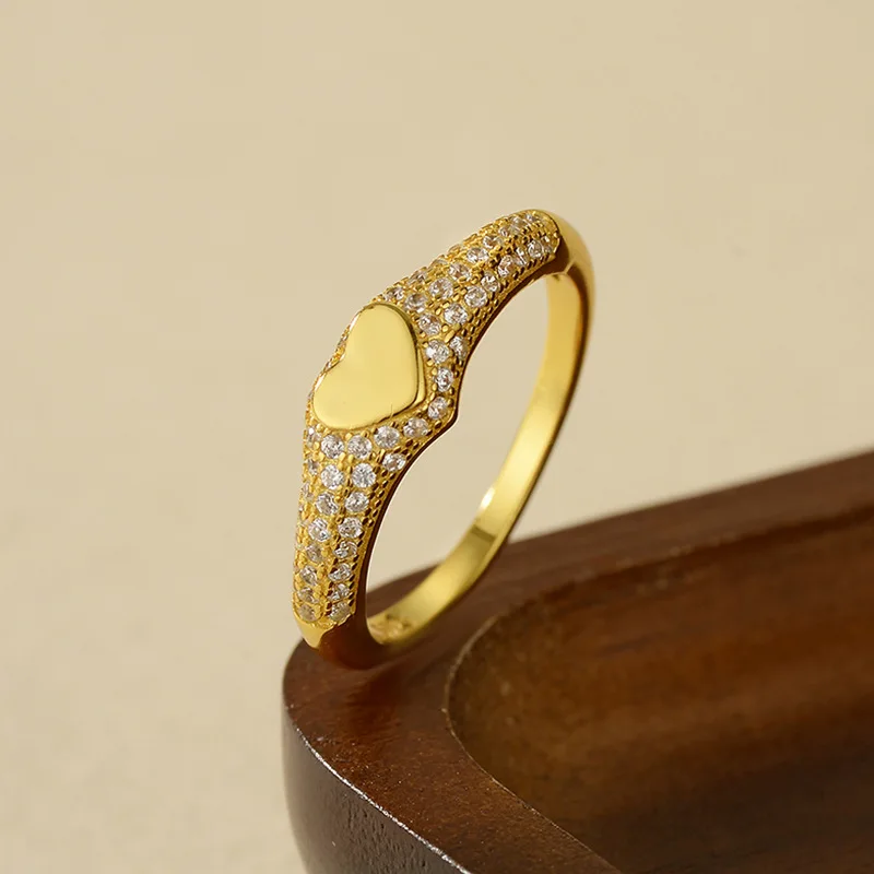

Женское кольцо из стерлингового серебра 925 пробы с позолоченным цирконом в форме сердца, модные украшения, аксессуары для вечеринок