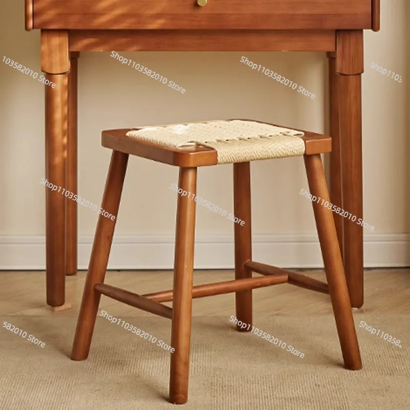 Original solid wood rope rattan woven comb table small makeup stool used for second-hand furniture changing shoes ining chair