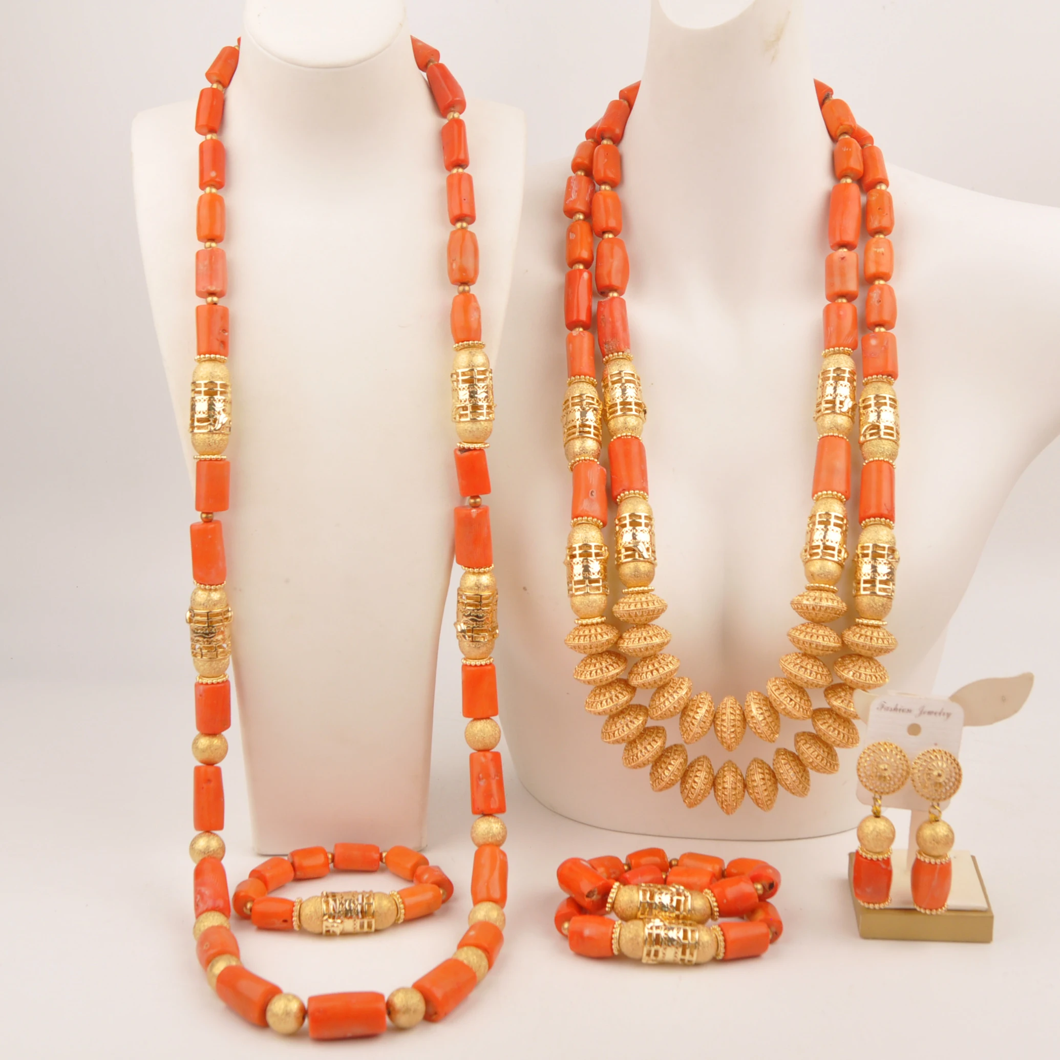 

Orange Nature coral bead necklace african wedding couple jewelry sets