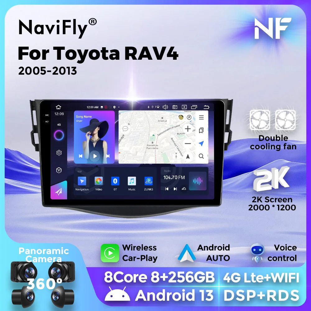 

Navifly 2K QLED Android Car Radio Multimedia Video Player GPS For Toyota RAV4 Rav 4 2005-2013 Carplay Auto intelligent systems