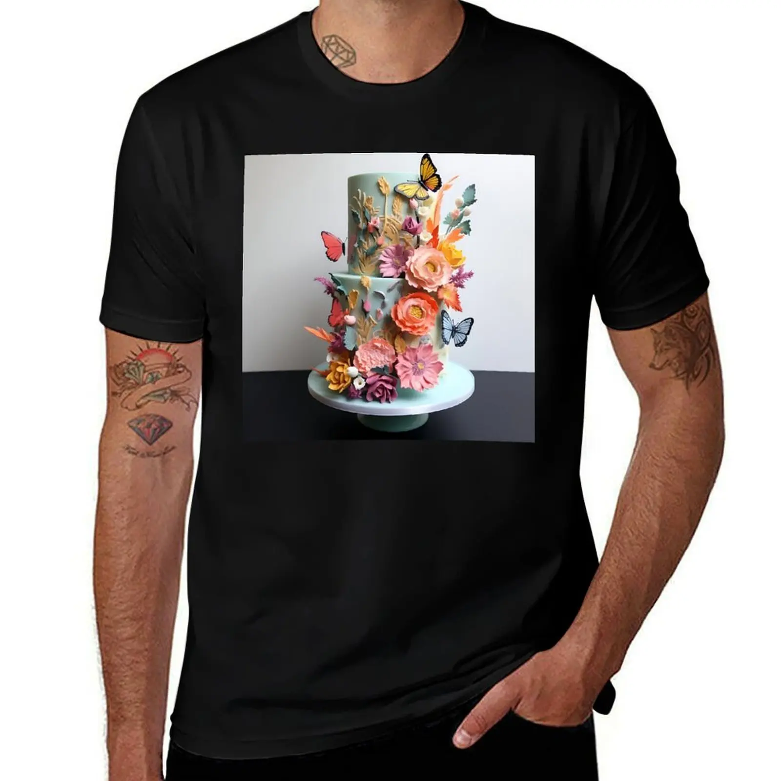 

Exuberant floral design with birds and butterflies – nature's vivid harmony. T-Shirt custom t-shirts men graphic t shirts