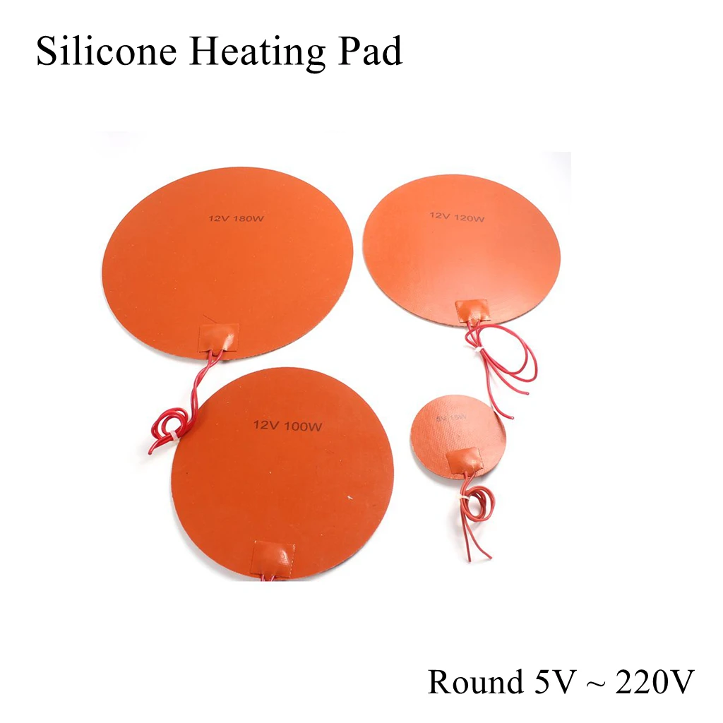 5V 12V 24V 110V 220V Silicone Rubber Heating Pad Round Circle Heater Oil Engine Tank Mat Plate Fuel Water Waterproof 3D Printer