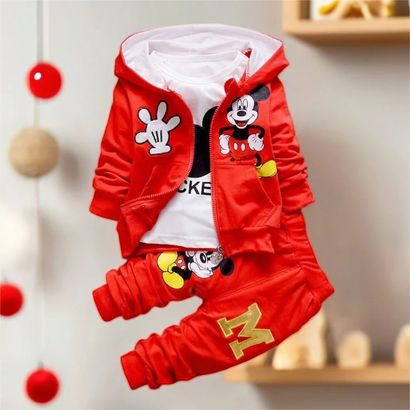 الأطفال الملابس مجموعة الاطفال صبي فتاة طويلة الأكمام تي شيرت + السراويل + معطف 3 قطعة ميكي الخريف أبلى دعوى طفل ملابس رياضية #1