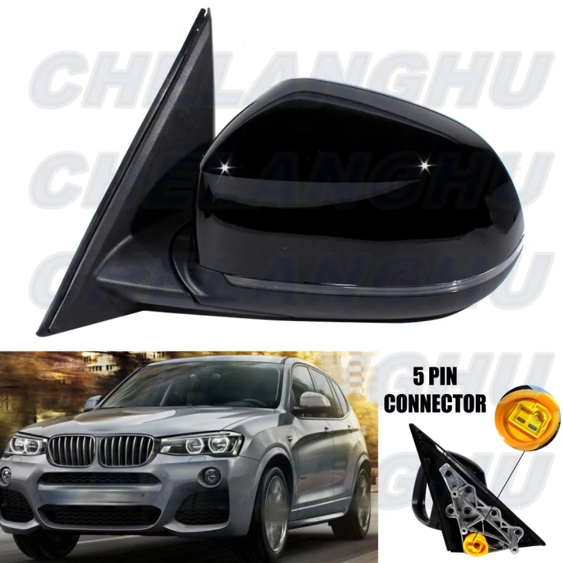 Mirror Assembly For BMW X3 F25 2014 2015 2016 2017 Left Side 5Pins Black Painted Heated Power Adjust Memory Power Fold