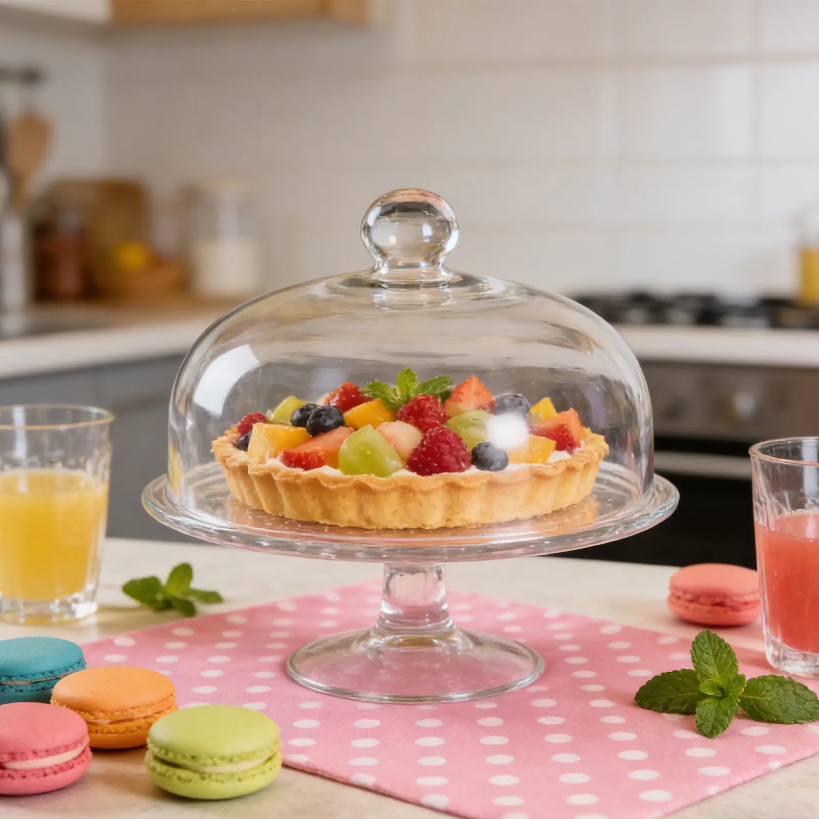 Clear Glass Microwave Cover Cake Dome Dome 8.5x6.3 Inch Round Cupcake Stand Lid Food Serving Platter Splash Guard