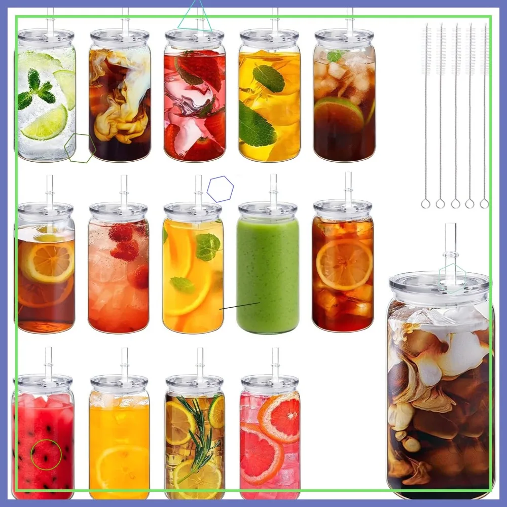 

14 Pack Clear Acrylic Mason Jars with Lids and Straws, 16 oz Iced Coffee Tumblers for Drinks