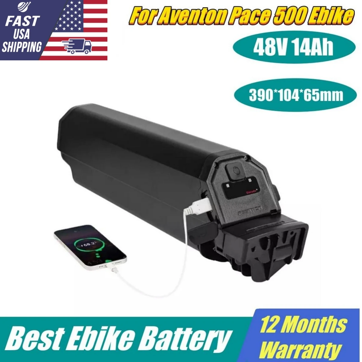 

Aventon Pace 500 Ebike Replacement Battery Pack 48V 12.8Ah 14Ah Side Release Electric Bike Batteries For Eahora AM100 AM200