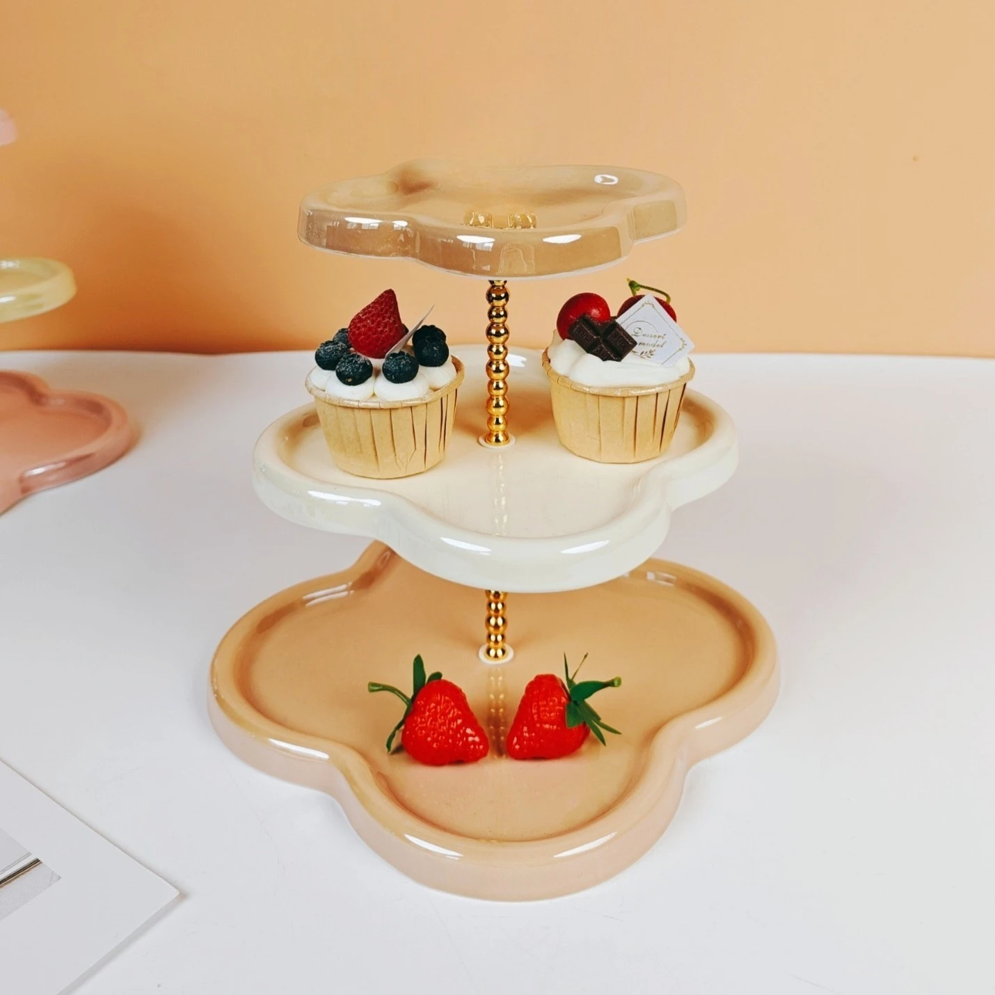 

DSA light luxury fruit ceramic string plate creative lucky ceramic dim sum plate high temperature safety multi-layer household