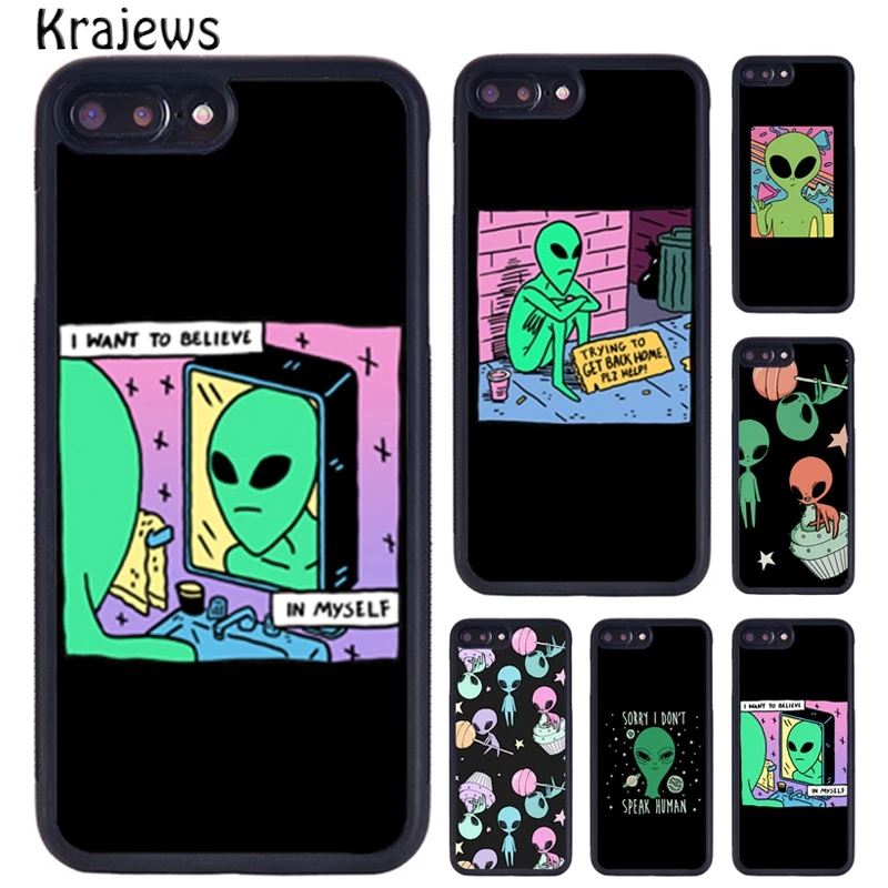 Krajews Aesthetics Cute Alien space Phone Case For iPhone 16 15 14 XR XS 11 12 mini 13 Pro MAX Plus cover coque